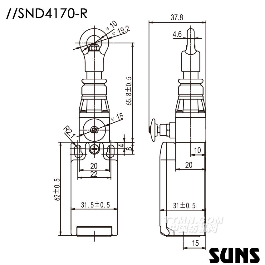 SUNS美國(guó)三實(shí)單向動(dòng)作式拉繩開(kāi)關(guān)SND4170-R安全拉繩開(kāi)關(guān) 手動(dòng)復(fù)位拉繩開(kāi)關(guān)尺寸圖